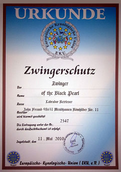 Urkunde Zwingerschutz 